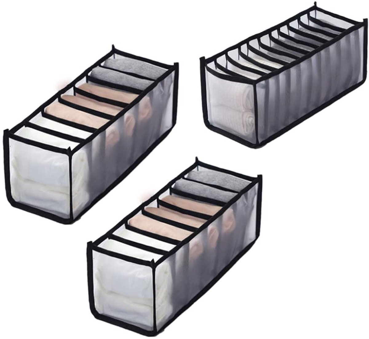 3-delige lade-organizer zwart – Opvouwbare gaasverdeler – Voor make-up, ondergoed & gadgets – Veelzijdig voor slaapkamer, kantoor & reizen