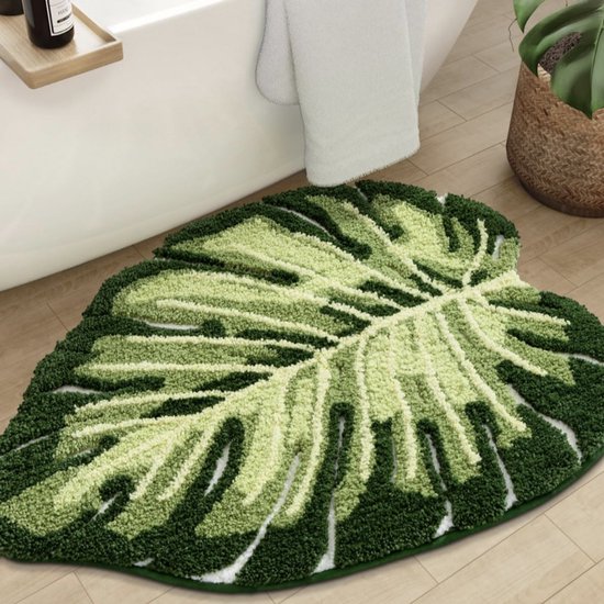 Kraftverdia® Monsterablad Badkamerkleed, Zachte Pluizige Badmat, Antislip en Waterabsorberend, Wasbaar, Badmat Voor Douche En Toilet 50 x 80cm