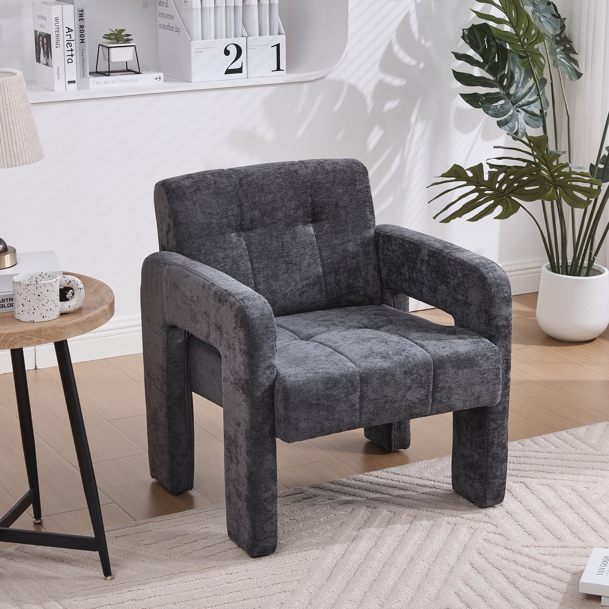FloraGrace Fauteuil 67,5 x 69 x 74,5 cm - Ergonomische Armleuningen & Zachte Zitting - Woonkamer Of Kantoor - Chenille - Grijs