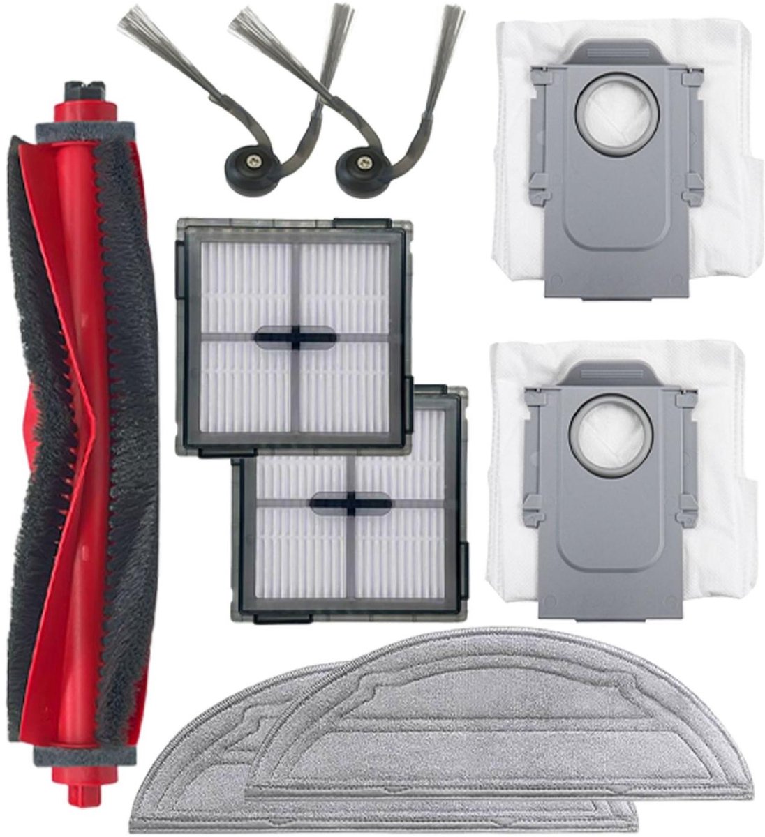 TuseRxln Stofzuiger Onderdeel - Accessoires Geschikt - Rubber/Nylon Hoofdborstel + HEPA Stofzak + Microvezel Wisdoek - 18 Stks - Voor Roborock Q7 L5+/M5+ Zwart