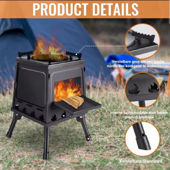 Kampeerkooktoestel - Opvouwbare Houtkachel met Mini Oven - Draagbaar & Compact - inclusief Tas - ideaal voor Camping, BBQ & Outdoor van Merkloos — afbeelding 5