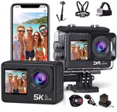 JC's - Action Camera 5K - Touchscreen - Borstband - Selfie stick - Hoofdband - Dual lader - Afstandbediening - Externe microfoon - EIS Stabilisatie - Action Camera's - Vlog camera - Actie Camera