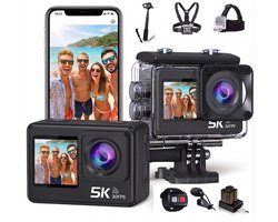 JC’s – Action Camera 5K – Touchscreen – Borstband – Selfie stick – Hoofdband – Dual lader – Afstandbediening – Externe microfoon – EIS Stabilisatie – Action Camera’s – Vlog camera – Actie Camera