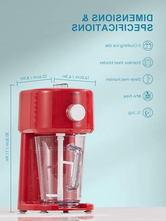 Slush IJsmaker - 3 Standen - RVS Messen - Automatische Roerder - BPA-Vrij - Grof & Fijn Ijs - Veiligheidssluiting - Rood — afbeelding 3