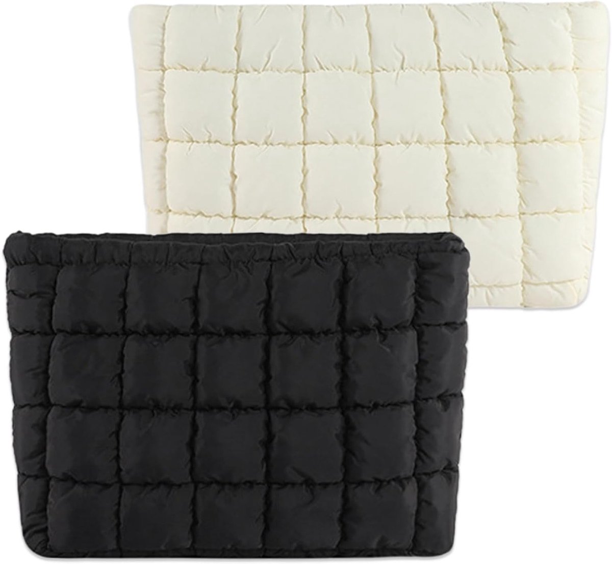 Puffy Makeup Tassen Set van 2, Draagbare Cosmetica Reistassen voor Vrouwen, Toilettas en Opbergtas voor Make-up en Toilettartikelen (Zwart & Wit)