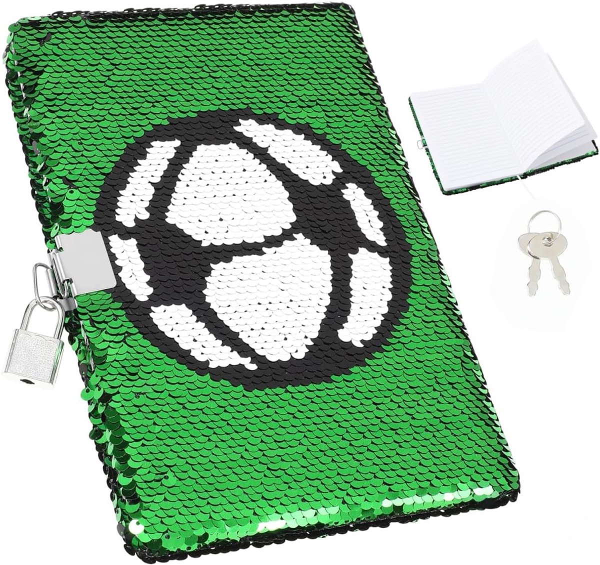 Pailletten notitieboek voor kinderen met slot en sleutel, afsluitbaar dagboek voor jongens en meisjes, creatief schrijfnotitieboek en privédagboek met voetbalthema
