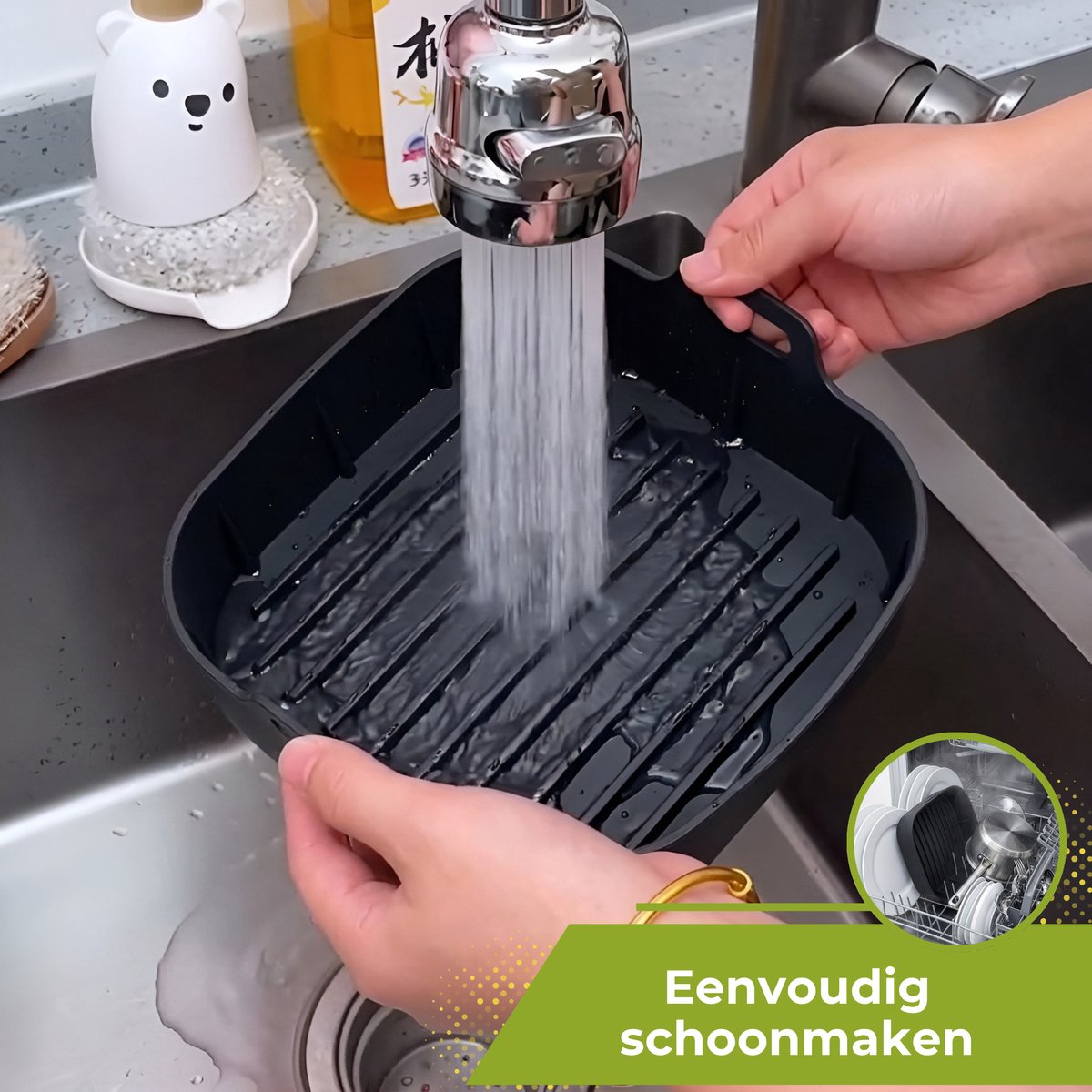 HI NATURE™ Airfryer accessoires - Airfryer siliconen bakje vierkant set inclusief Wanten voor Airfryer XXL - Siliconen ovenschaal BPA Vrij Accessoires Heteluchtfriteuse Bakvormen – Bakpapier Alternatief - Mand Bakvorm - 20 CM (Zwart) — afbeelding 6
