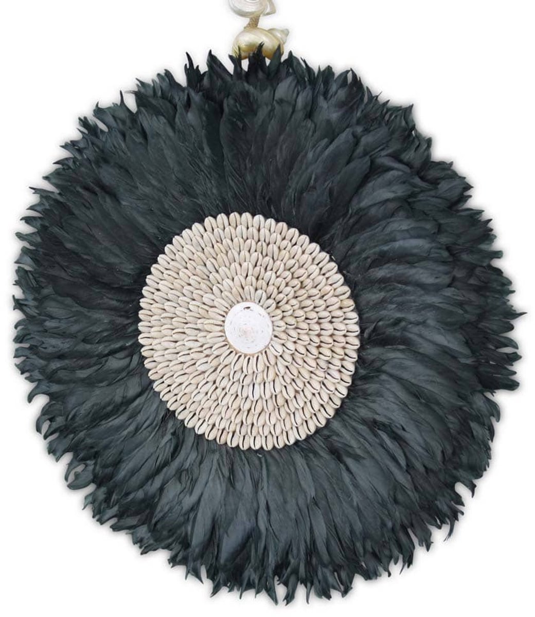 Safaary - Wanddecoratie Juju Hat Shell Veren Schelpen Zwart Ø 40cm