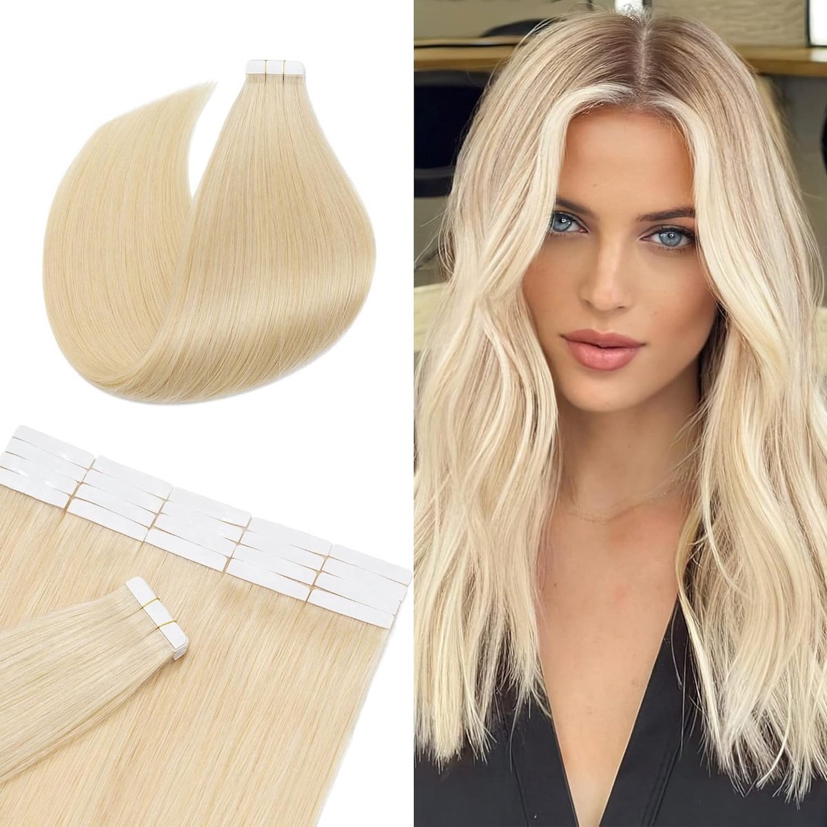 12 inch tape in human hair extensions, 20 stukken, Remy naadloze rechte extensions, natuurlijk en onzichtbaar, perfect voor volumineuze kapsels en haarverlenging (40 g.)