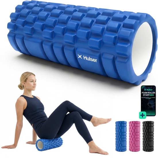 Hulser Foam Roller 33 cm – Rouleau de massage – Rouleau de massage Fitness et Yoga – Bleu – Avec guide de démarrage numérique - Pour massage des points gâchettes - Grid Trigger