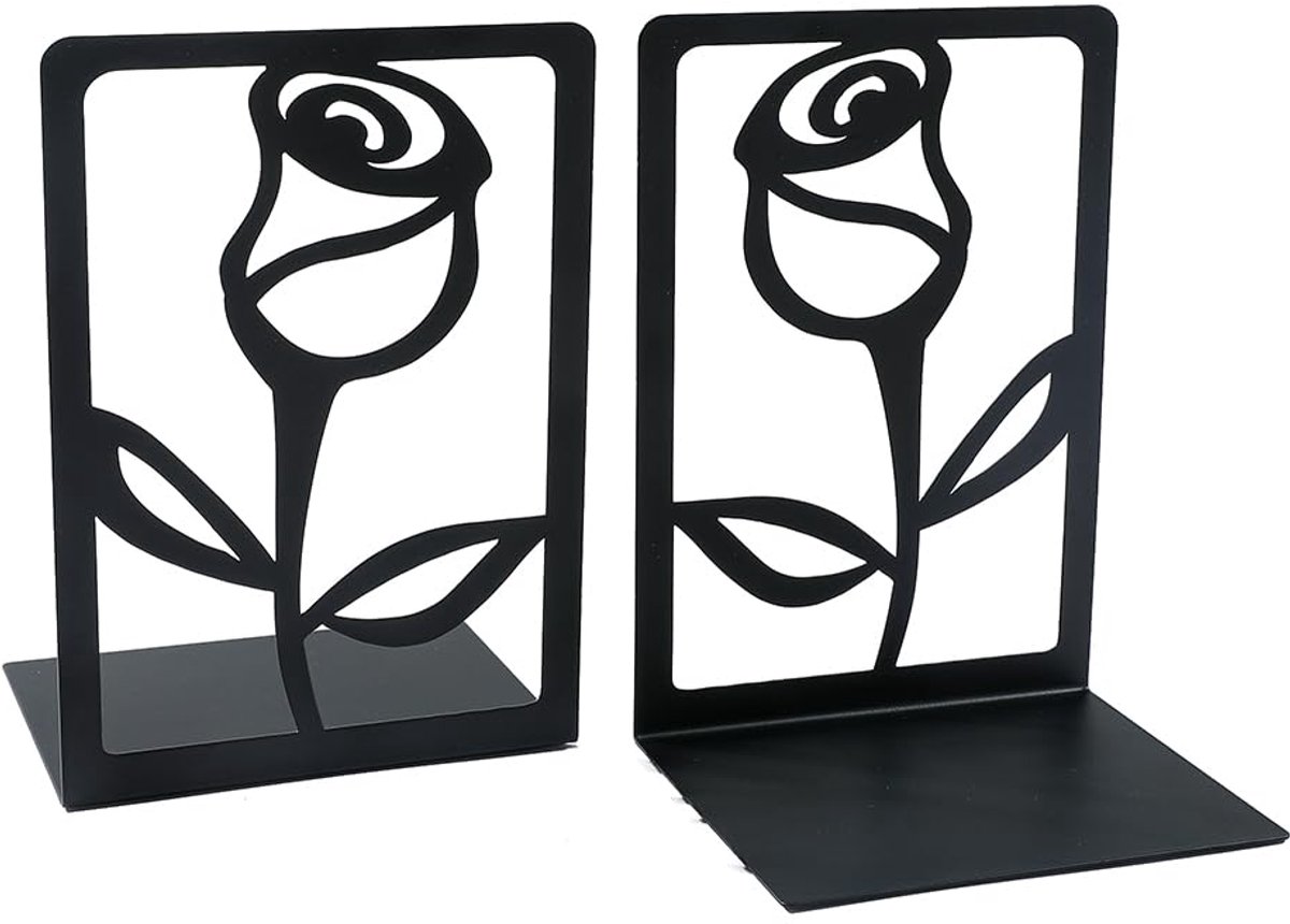 carmdering - Boekensteun - Boekenstandaard - Book Holder - Set van 2, ijzer, roos uitsnijding - 11,9×9,3×16,8 cm, antislip - Romantisch vintage ontwerp - Perfect voor boeken, documenten en decoratie