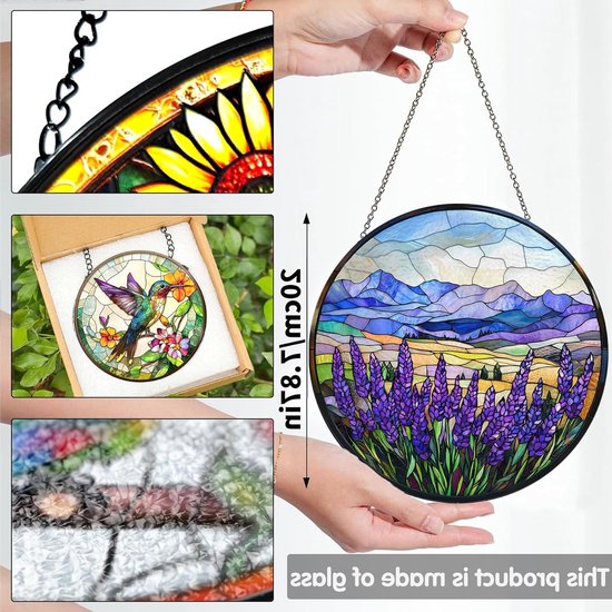 Handgemaakte Lavendel Glas-in-lood Raamdecoratie voor Tuin en Binnenruimtes - Perfect voor Feestdagen, Kerst en Raamlandschappen, 20 x 20 cm van Merkloos — afbeelding 5