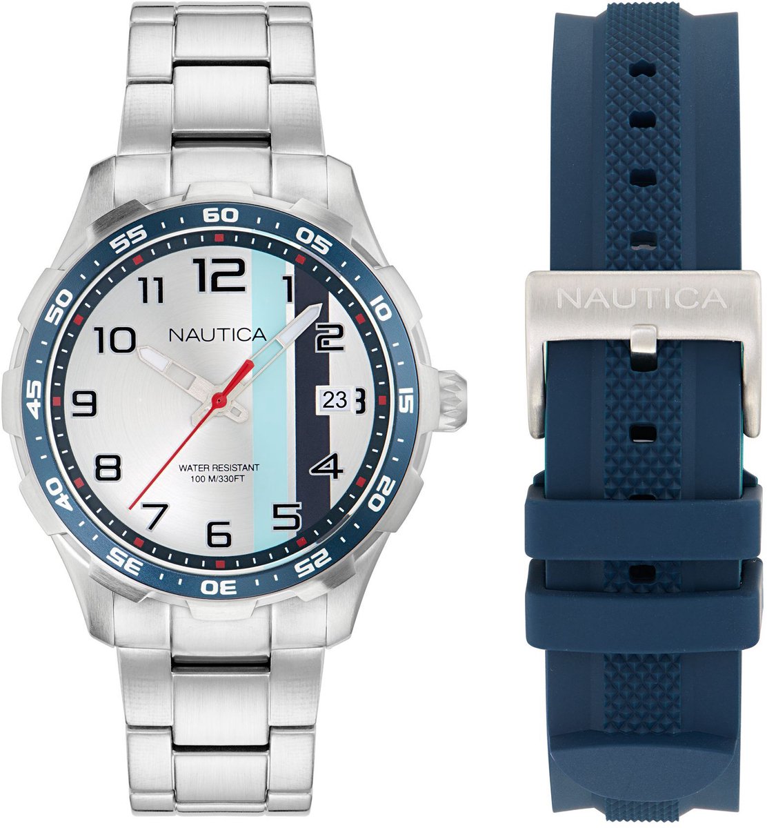 Nautica Nst Quartz Analoog Horloge Tweetoon Kast: 100% Roestvrij Staal | Armband: 100% Roestvrij Staal 44 mm NAPNSS611
