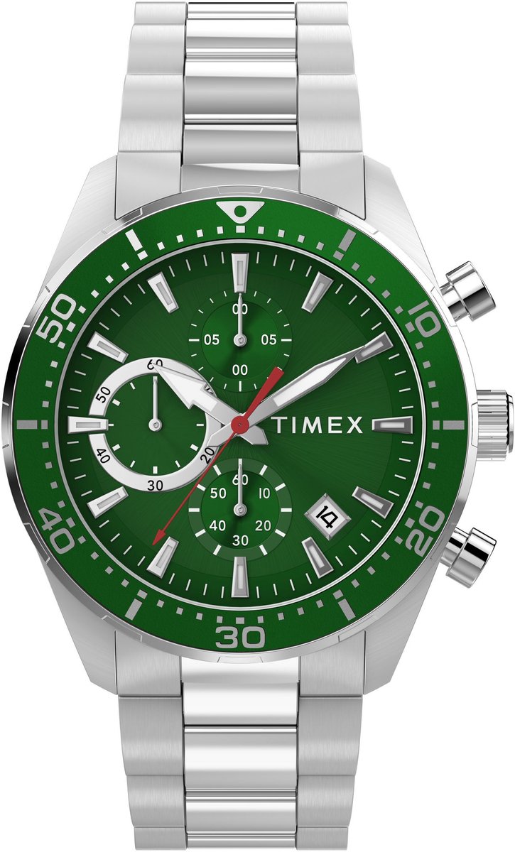 Timex Ridgefield Chronograph Quartz Analoog Horloge Silver Tone Kast: 100% Roestvrij Staal | Armband: 100% Roestvrij Staal 42 mm TW2Y56900AJ, TW2Y62100AJ