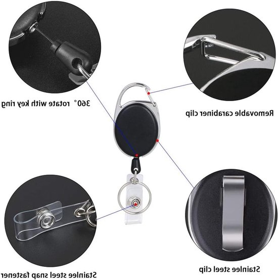 Badge Reel Set van 6 Stuks, Retractable ID Kaarthouder met Clips, Sleutelring en Riemclip voor Werk en Evenementen — afbeelding 2
