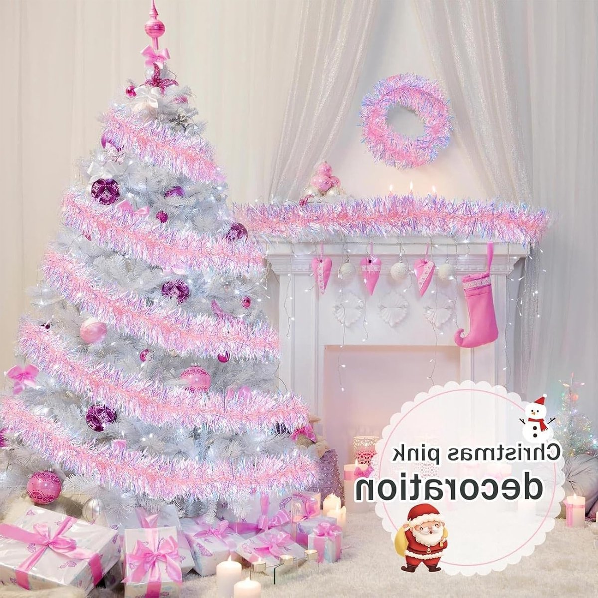 Dailygoods - 5 stuks kerstklatergoud, 2 meter roze glanzend klatergoud slinger, kerstboom klatergoud 9 cm breed, kerstdecoratiesklatergoud voor kerstboom, trap, thuisfeest, kantoordecoratie – foto 3