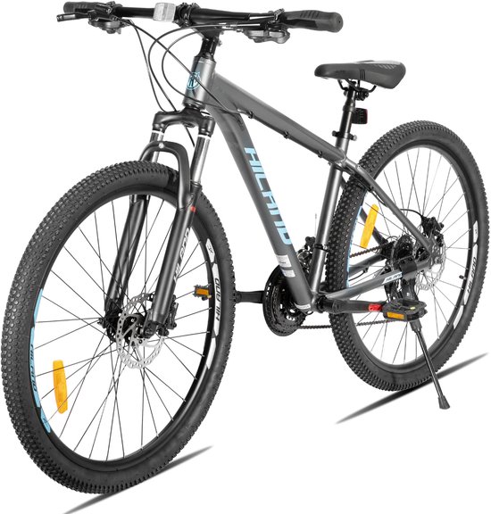 Hiland Bedrock Mountainbike - 27.5 Inch - 24 Versnellingen - Shimano - Hydraulische Schijfremmen - Aluminium Frame - Grijs/Azuurblauw van Hiland — afbeelding 2