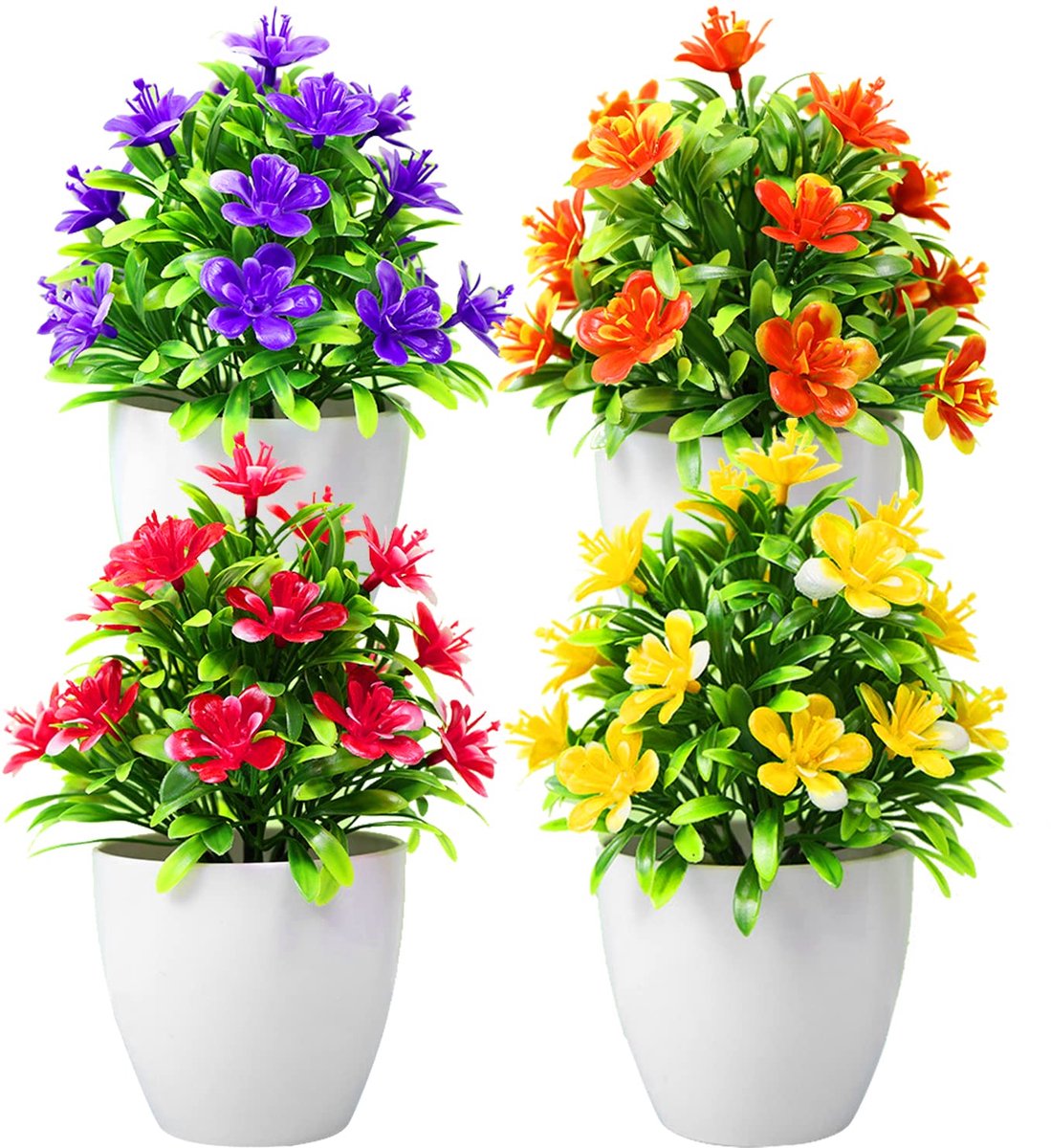 4-delige Mini kunstplanten in Potten – Lenteversiering – Kunstbloemen Van Kunststof, UV-bestendig – Geschikt Voor Binnen En Buiten – Ideaal Voor Decoratie in Huis, Op Kantoor En in Cafés