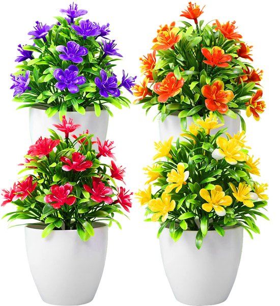 Foto: 4 delige set mini kunstplanten in potten lenteversiering kunstbloemen van kunststof uv bestendig geschikt voor binnen en buiten ideaal voor decoratie in huis op kantoor en in caf s