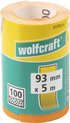 Papier de verre Wolfcraft sur rouleau, orange avec emballage jaune. Dimensions 93 mm x 5 m, grain 100.
