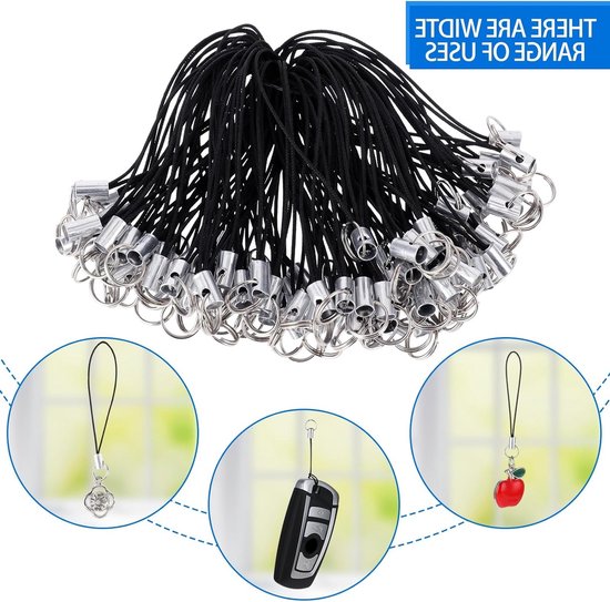 100 Stuks Mobiele Telefoon Pendant Lussen, Eenvoudige Telefoonkettingen met Karabijnhaak, Splitring en Lanyard Strap voor DIY Projecten van Merkloos — afbeelding 3