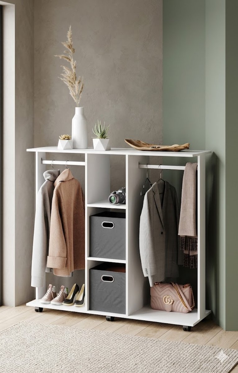 Kledingkast 130x40x120 cm met deuren, legplanken en lade, compacte garderobekast slaapkamerkast Scandinavisch wit – Vermissen