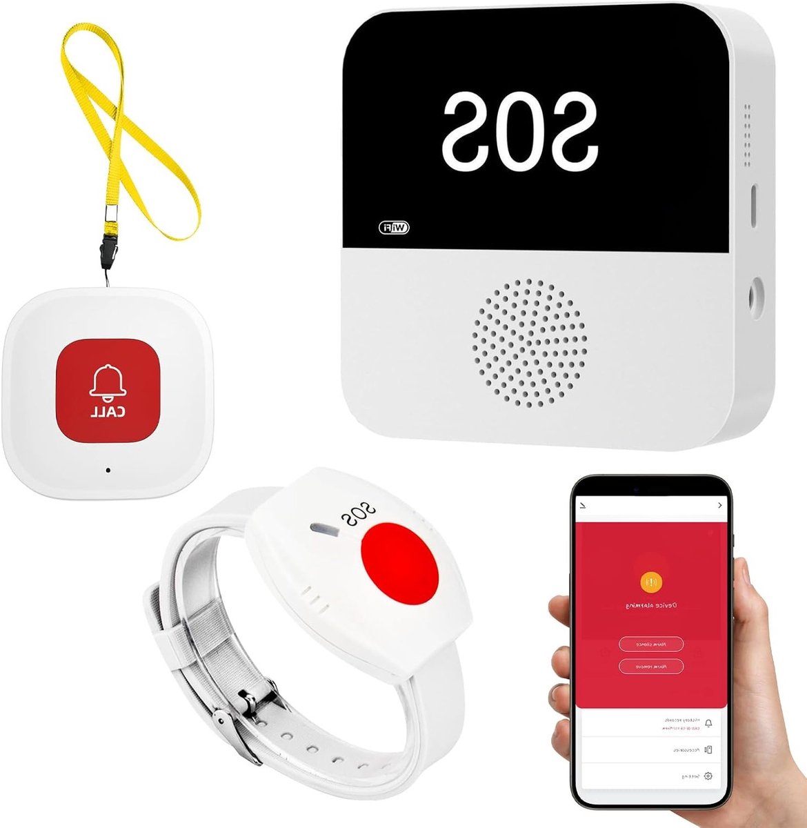 Noodknop voor Senioren en Kinderen, Wi-Fi Pager en Alarmknop voor Hulpverlening, Inclusief 2 SOS Drukknoppen en 1 Ontvanger
