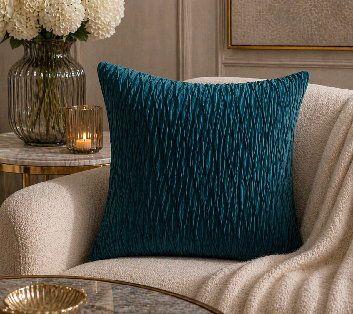 Petrolblauw Velvet Structuur kussenhoes - 45x45 cm