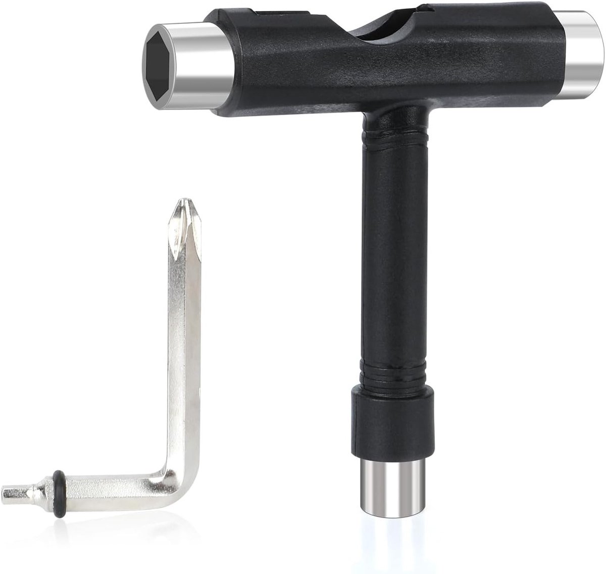Skateboard T-Bone Tool Multi-function Skate Tool voor Skateboards en Rollerskates Metaal Zwart