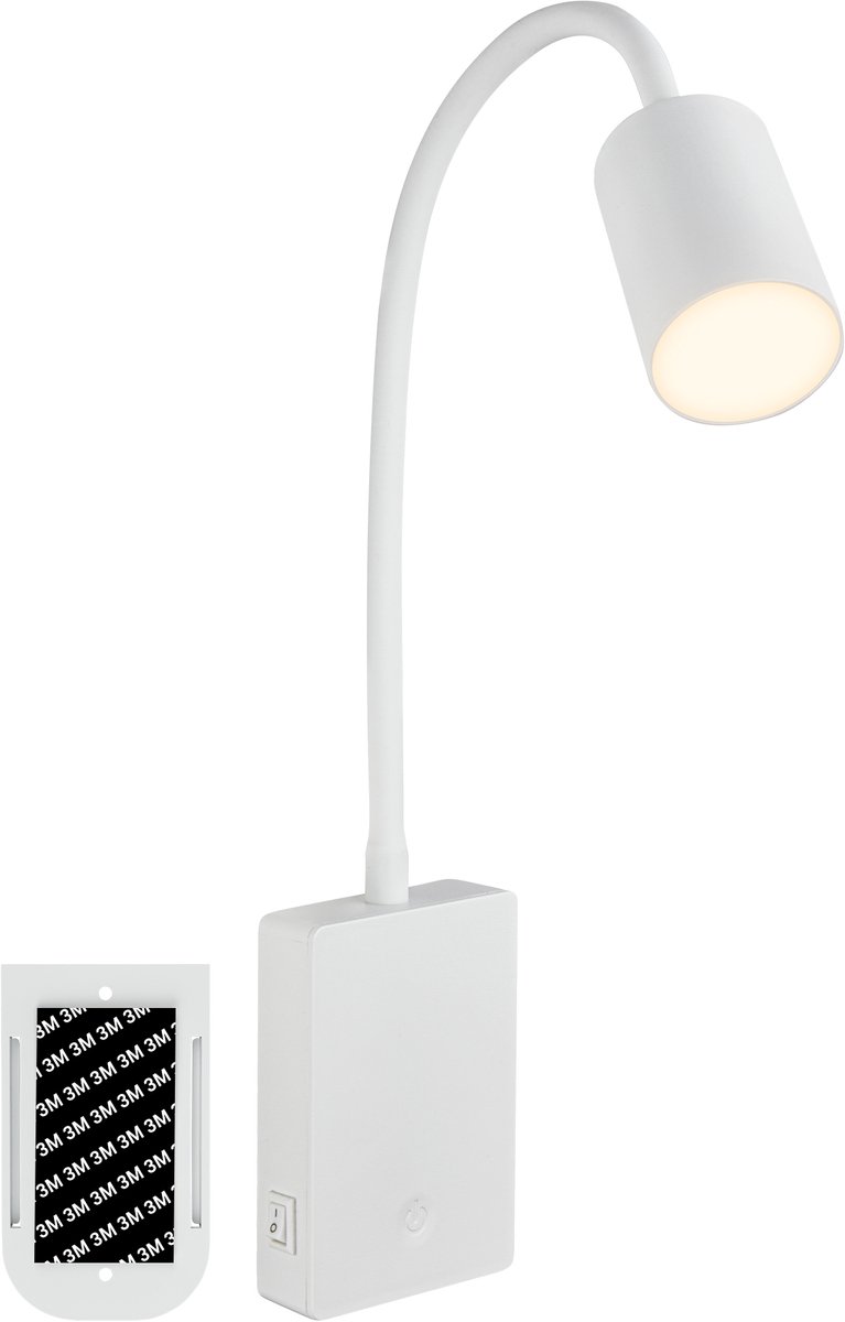 BRILONER Smooth - Wandlamp oplaadbaar binnen - leeslamp op accu - dimbaar wandverlichting - USB-C - warm wit licht - 36 uur accu - wit