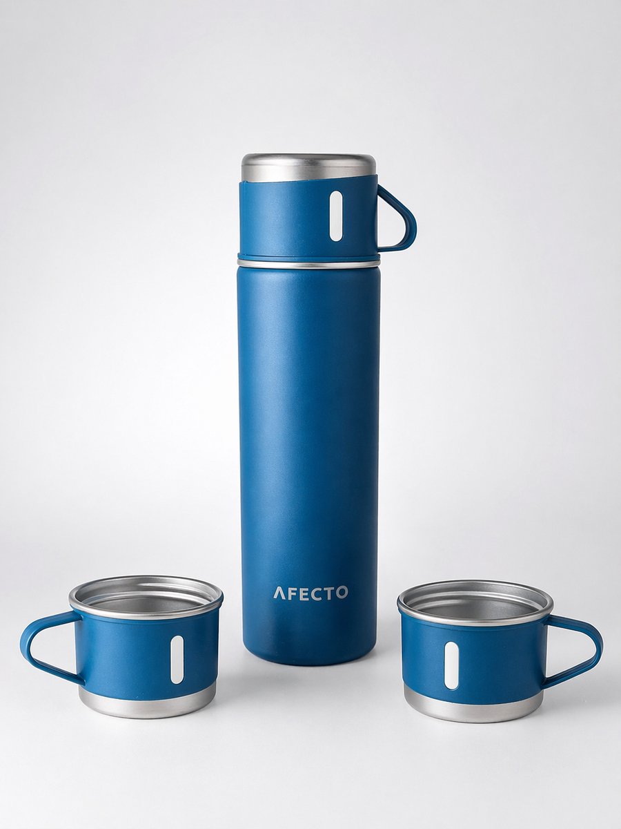 Thermoskan met 3 kopjes - Isoleerfles - Thermosfles - Thermosfles - 500 ml - Koffie - thee - blauw