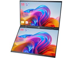 18.5" Dual IPS Draagbaar Monitor – 100Hz, Full HD, Mini HDMI, USB-C 65W – Perfect voor Laptop/PC/Telefoon – Zwart