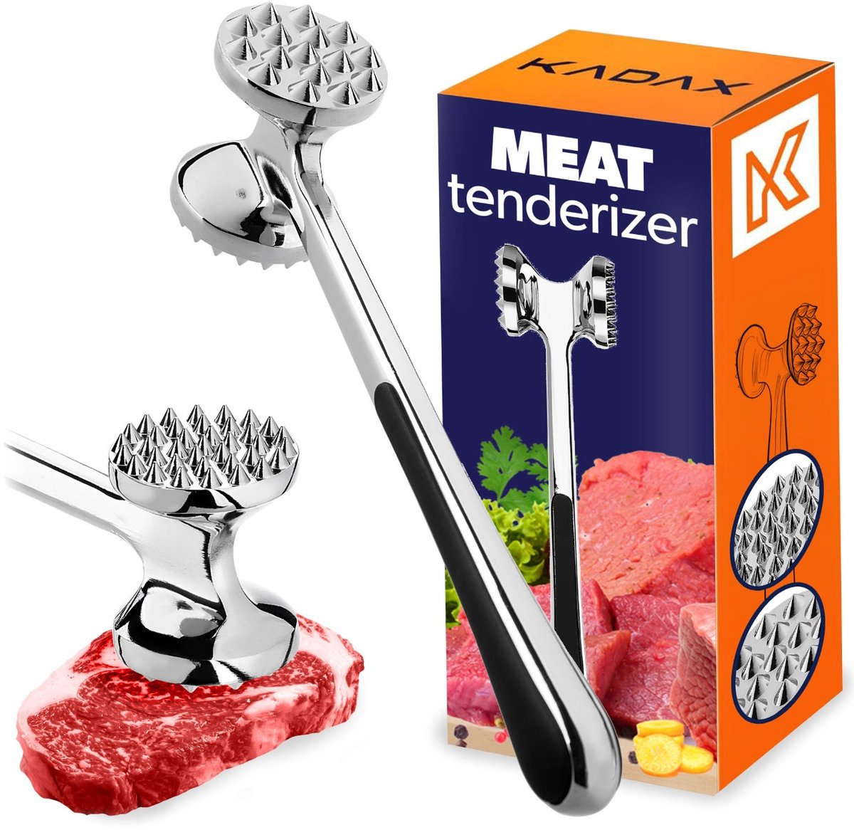KADAX vleesbreker, dubbelzijdige metalen koteletbreker, massief