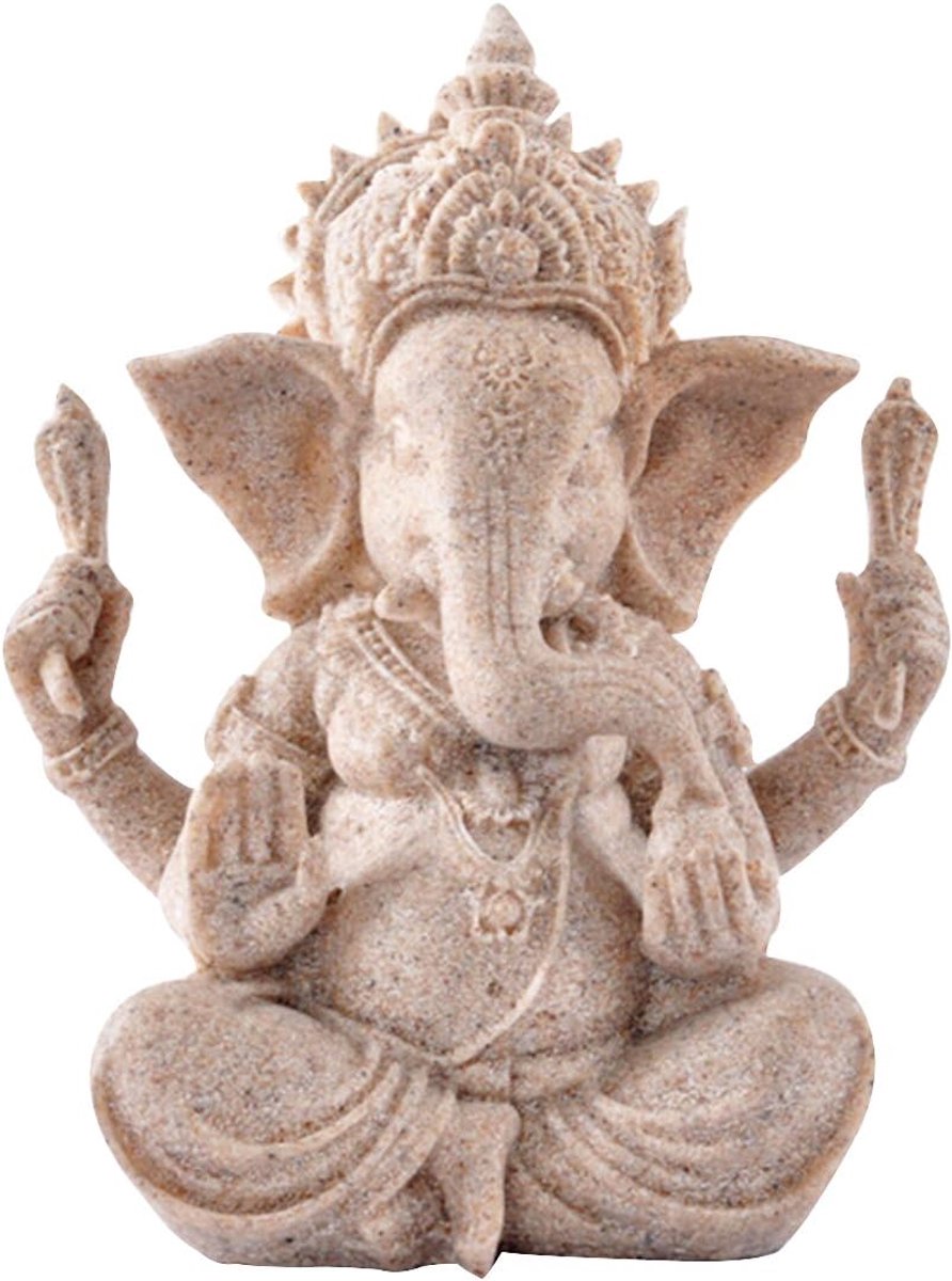 JeiibrZui Ganesha Boeddhabeeldje - Klein Zandsteen Sculptuur - 9,5x7,5 Cm - 1 Stuk - Natuurlijke Textuur Voor Interieur Decoratie En Cadeau