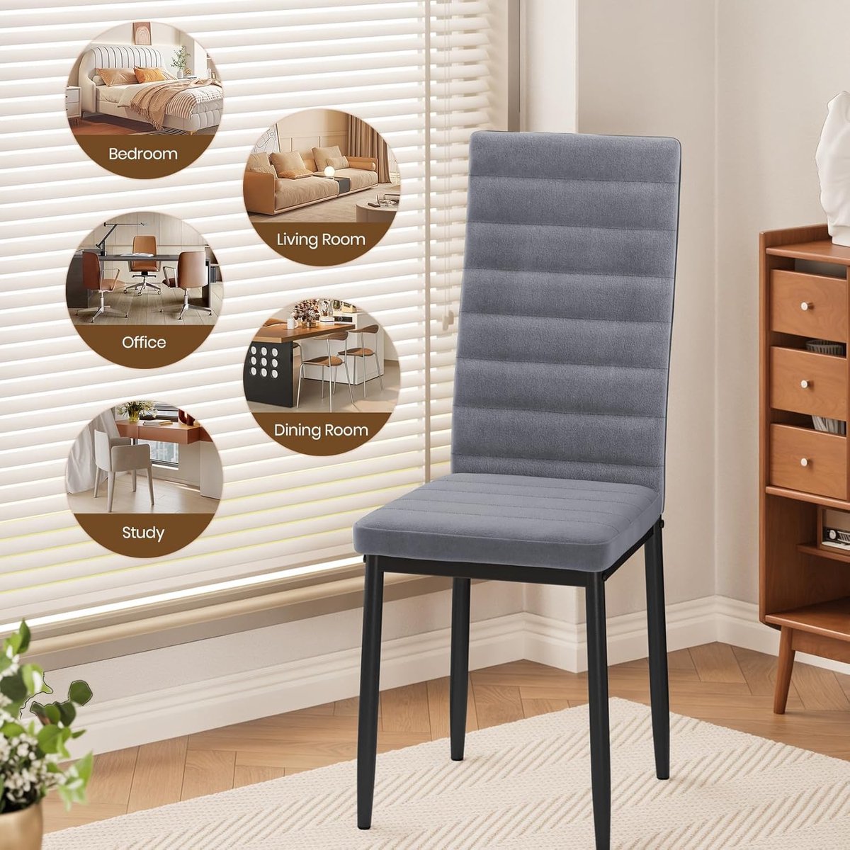 Eetkamerstoelen Set van 6 96,5x40,6x39 cm – Luxe Fluwelen Stoelen met Hoge Rugleuning, Ergonomisch Design, Zachte Bekleding, Metalen Frame, Antislip Poten, Lichtgrijs – Laura