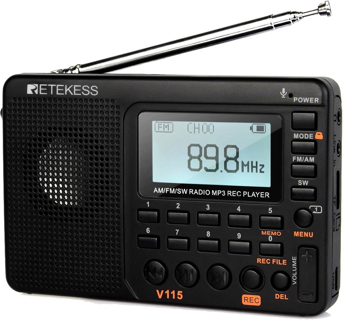 Retekess V115 Draagbare Radio op Batterijen - Noodradio - Noodpakket Denk Vooruit - AM & FM SW-Wereldontvanger MP3-Sleep Timer-speler REC Voice Recorder