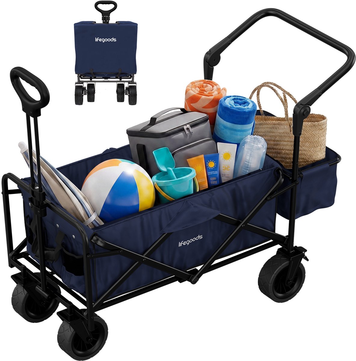 Bol.com LifeGoods Bolderkar Opvouwbaar - 90L - 120KG Draagkracht - Draaibare Wielen met Rem - 120x61x80CM - Inklapbare Bolderwag... aanbieding