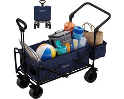 LifeGoods Bolderkar Opvouwbaar - 90L - 120KG Draagkracht - Draaibare Wielen met Rem - 120x61x80CM - Inklapbare Bolderwagen - Wasbaar Polyester - Blauw