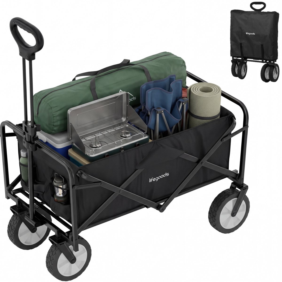 Bol.com LifeGoods Bolderkar Opvouwbaar - 94L - 70KG Draagkracht - 90x50x58CM - Draaibare wielen - Inklapbare Bolderwagen met Was... aanbieding