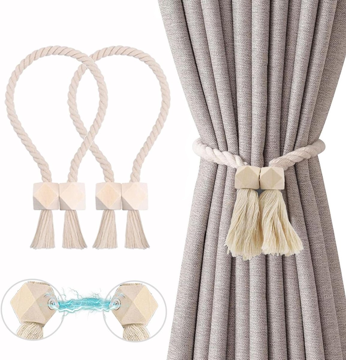 Handgeweven Boho Gordijnhouders van Katoen, Magnetische Gordijnclips voor Thuis en Kantoor, Decoratieve Raamdecoratie