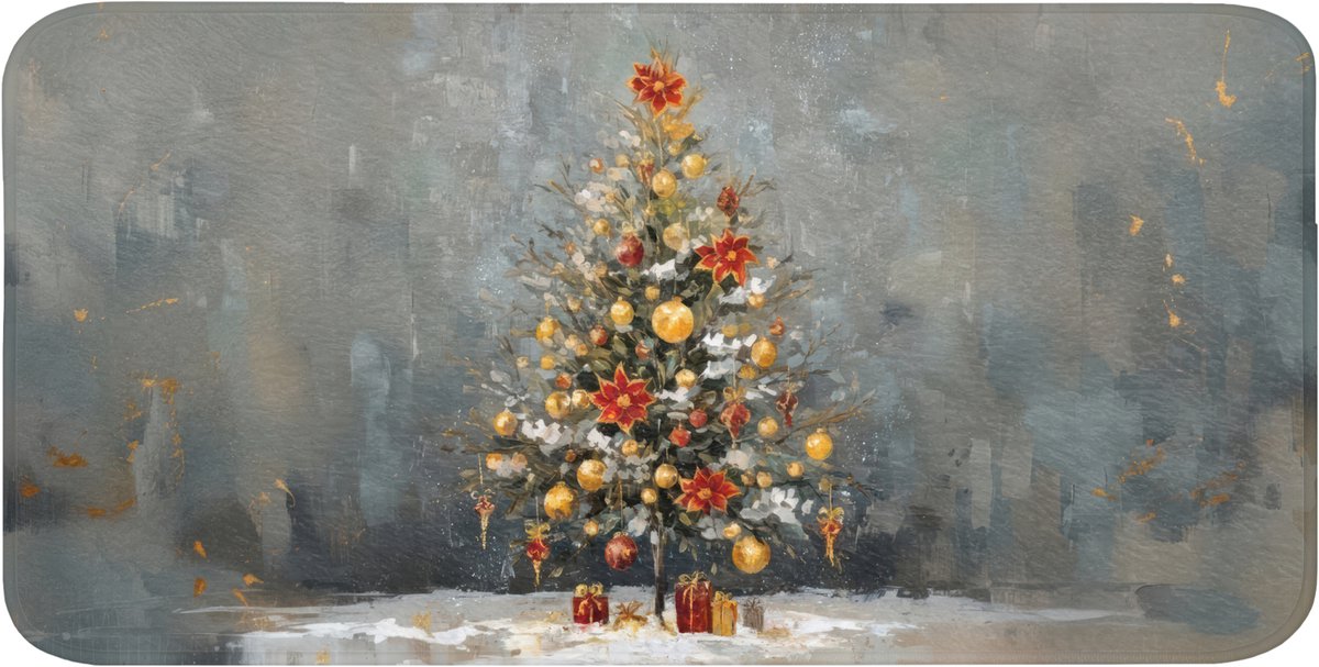 Badmat 120x60 cm - Antislip - Kerstboom - Cadeaus - Rood - Goud - Badmatten voor badkamer - Badkamermat - Douchemat - Badkamer mat
