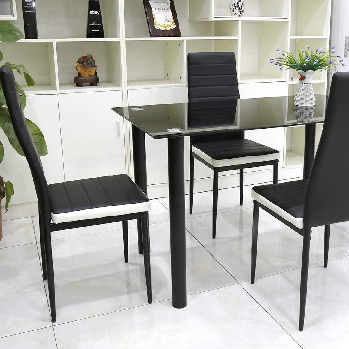 Luxe Moderne Faux Leather Eetkamerstoelen Set van 2 – Zwart & Wit