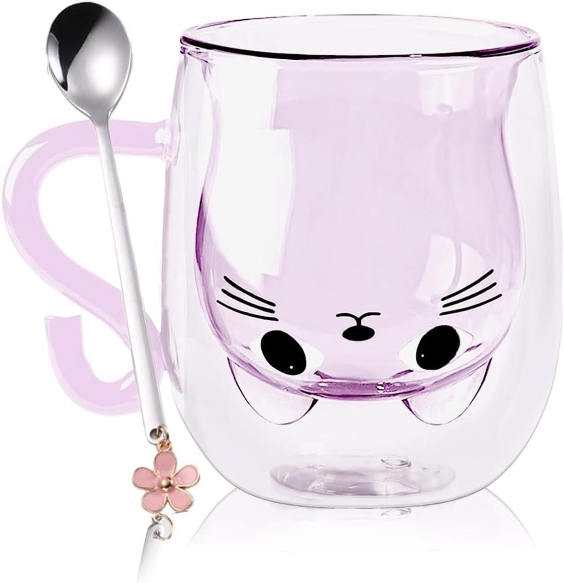 Dubbelwandige schattige kattenmok, 280 ml, ideaal voor cappuccino, latte en thee - perfect cadeau voor vrouwen op Valentijnsdag en verjaardagen