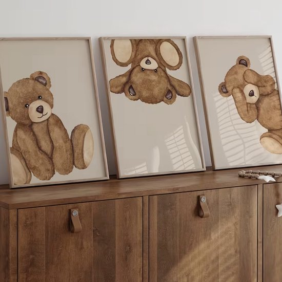 Teddybeer Posters - 3 Stuks - Formaat: 21 x 30 CM / A4 - Beertje / Teddy - Exclusief Lijst - Poster Set - Slaapkamer / Babykamer Versiering - Decoratie - Wanddecoratie - Muurdecoratie - Wandposter - Hoge Kwaliteit - Drieluik - Babyroom / Bedroom — afbeelding 3