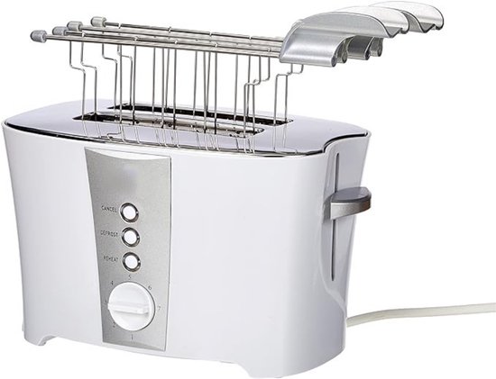 RUX® Broodrooster Met Tostiklemmen - Toaster Met Ontdooifunctie 600W - Tosti Apparaat & Tosti Ijzer Alternatief – 7 Standen En 2 Sleuven – Wit - 26cm x 14cm x 12cm