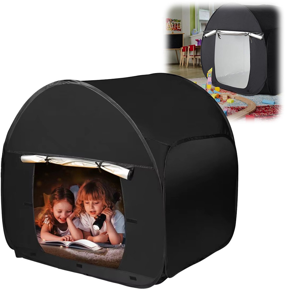Kinder Tent - Vrijstaand - Lichtgewicht Tenten - Pop Up Universeel - met Reistas - voor Kinderkampagne - Zwart - 120X120X120cm
