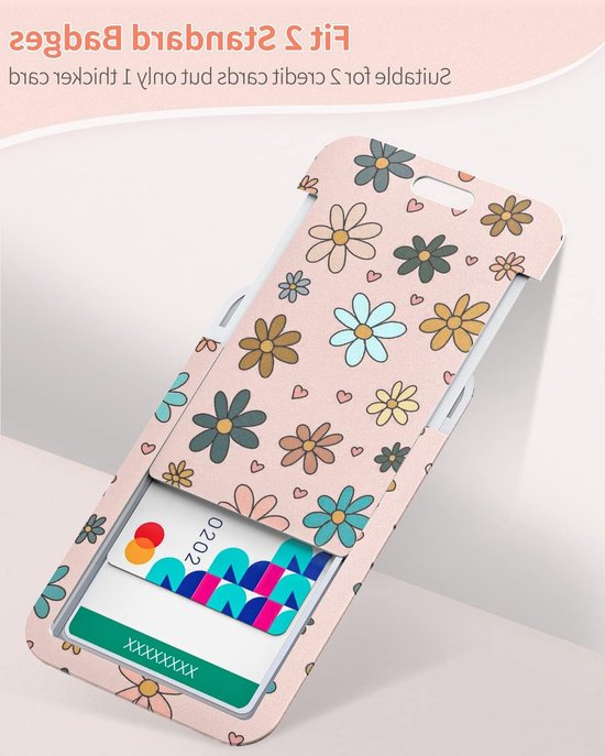 Sliding Badge Holder met Bloemenpatroon - Plastic Houder met Retractable Reel, Carabiner Clip en Verwijderbare Koord voor Ziekenhuispersoneel en Onderwijzers (2 Stuks) van Merkloos — afbeelding 4