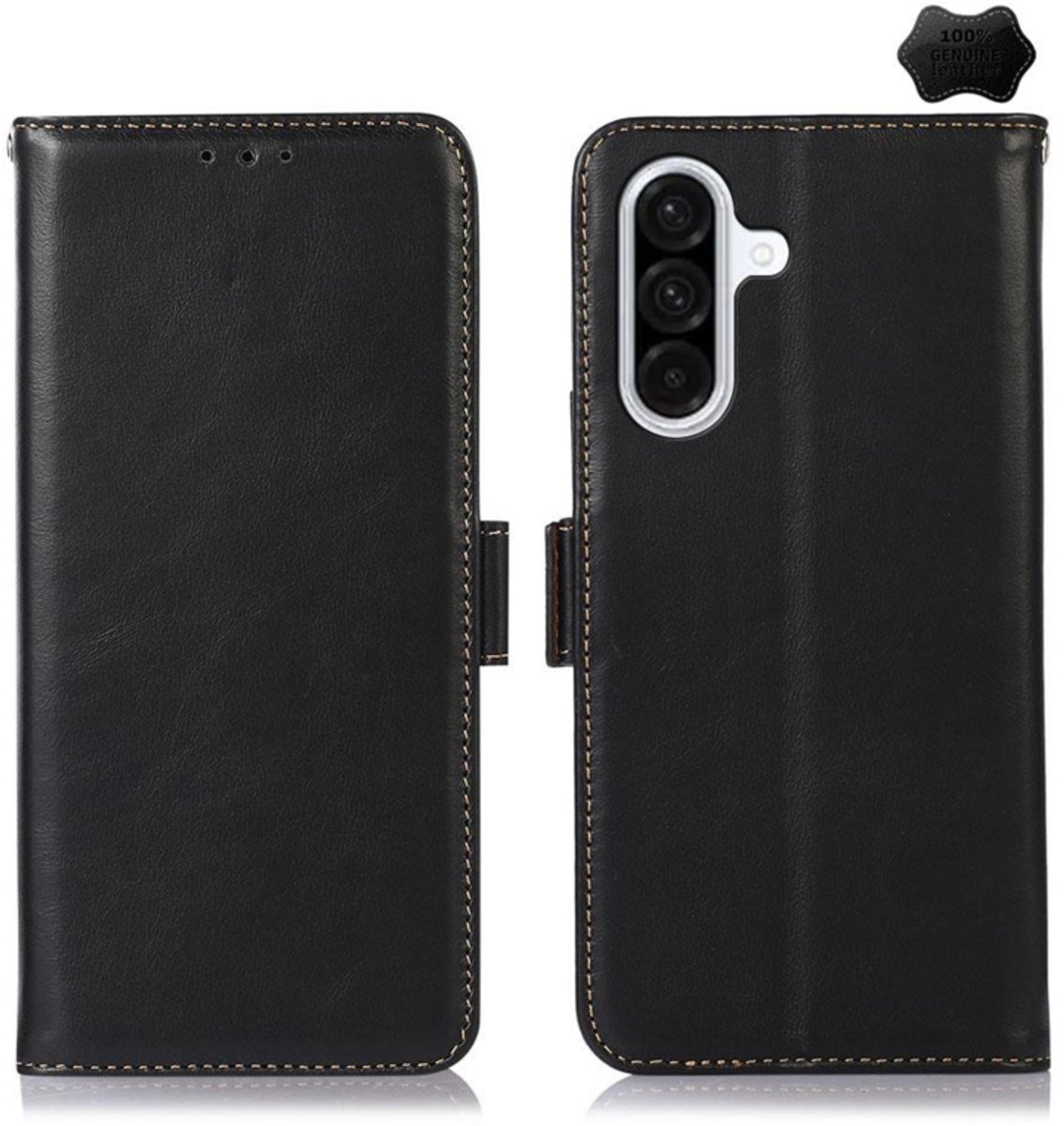 Lederen BoekCover Etui Hoes geschikt voor Samsung Galaxy A16 - A17 - A26 - Zwart - V1