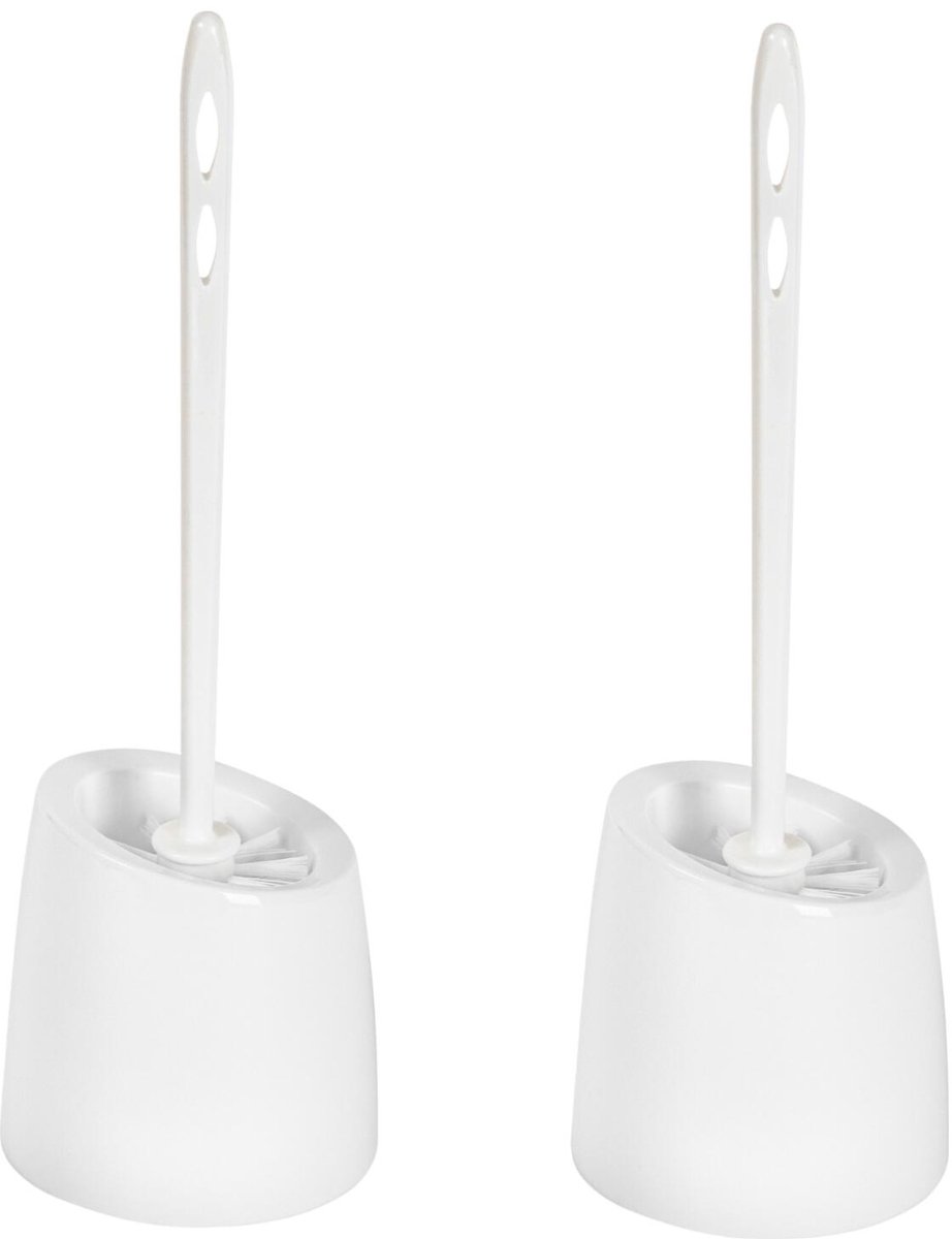 Toyma Wc Borstel - 2x - met houder - wit - kunststof - toiletborstel - 37 cm