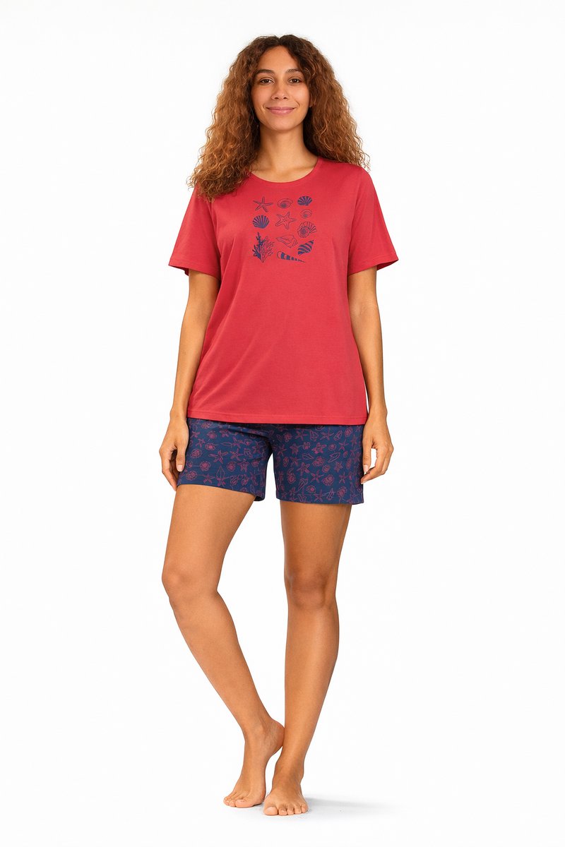 Comtessa Dames Shortama – Rood – Korte Mouw – 100% Katoen - Maat 50
